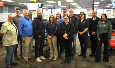 Rep. Rick Larsen and Snohomish County Executive Dave Somers meet with several members of Emergency Management's staff Oct. 24, 2025. 
