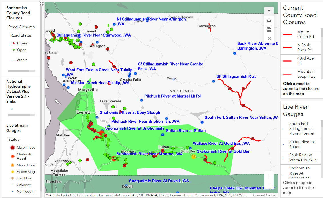 A Map of Road Closures and Alerts in Snohomish County 