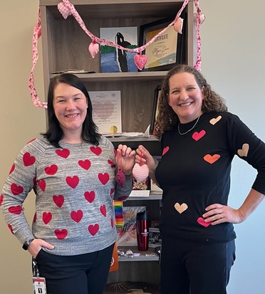 Megan and Paula in Heart Sweaters