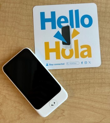 Smart device with hello translated to Hola as an example with links to stay connected