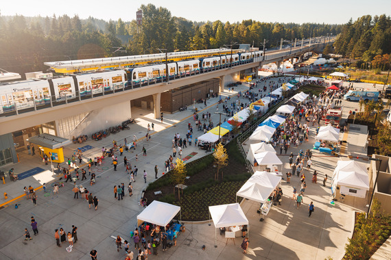 Sound Transit Link Light Rail passes over Lynnwood City Center Station