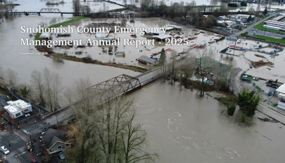 Cover image of flooding with text reading "Snohomish County Emergency Management Annual Report 2025"