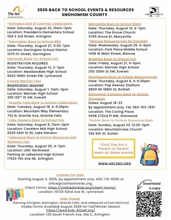 2026 back to school resources in Snohomish County