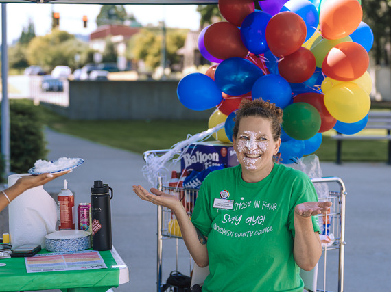 CM Dunn after having a pie thrown in her face at the County's Family Day.