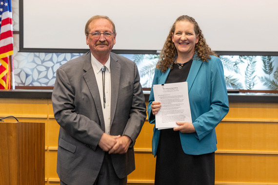 Council Chair Megan Dunn formally receives Executive Somers' Budget