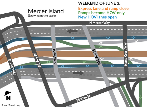 I-90 lane closure map for Mercer Island.