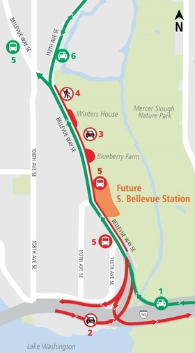 Map of South Bellevue Station construction traffic impacts