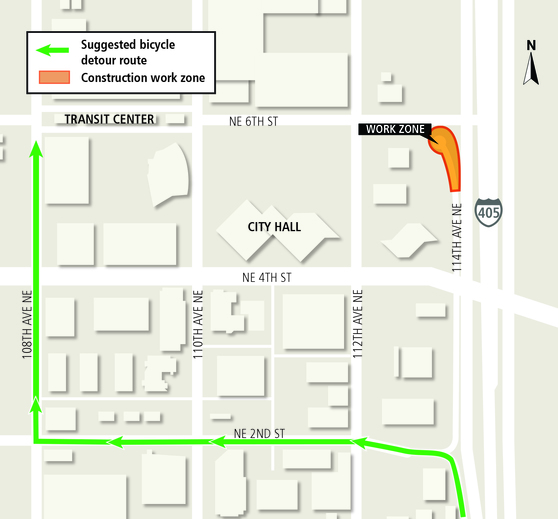 Bellevue Downtown Station bike route detour