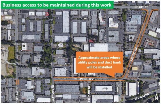 BelRed utility pole and duct bank installation work map