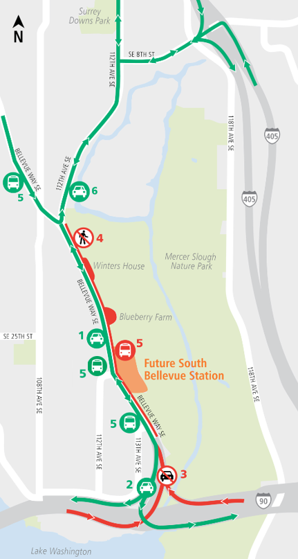Map of I-90 ramp closures April 14-15, 2018