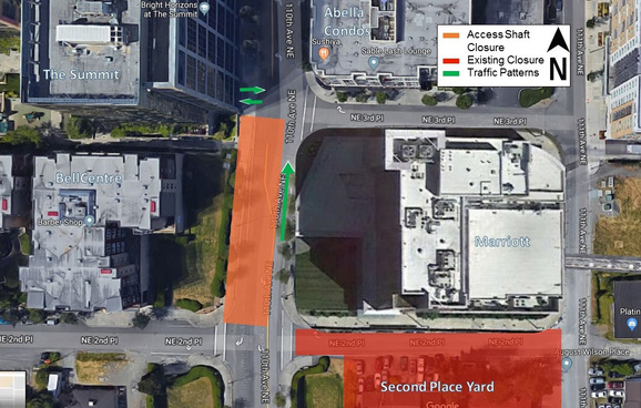 Map of lane closure in downtown Bellevue. 4/10/2018