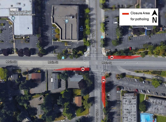 Map of potholing at Main Street and 112th Avenue Southeast.