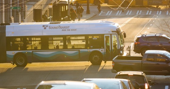 Sound Transit Express bus crosses an intersection.