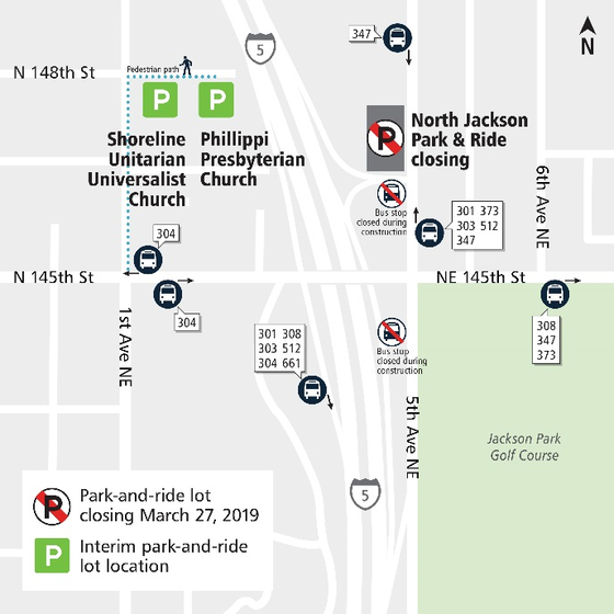 North Jackson Park-and-Ride lot closure map.