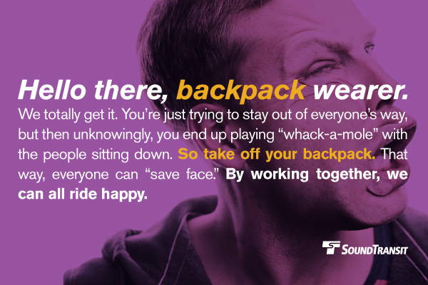 Transit tips graphic for backpack wearers.