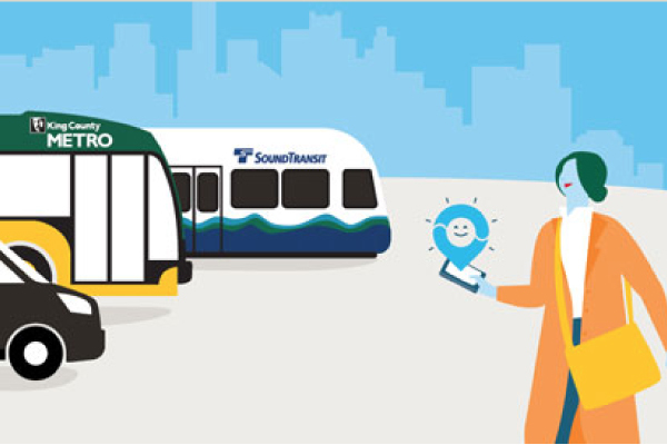 Graphic illustration for on-demand transportation to light rail stations program.