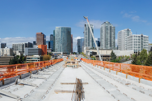Construction of light rail in Bellevue.