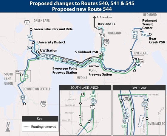 Route 544 service change map.