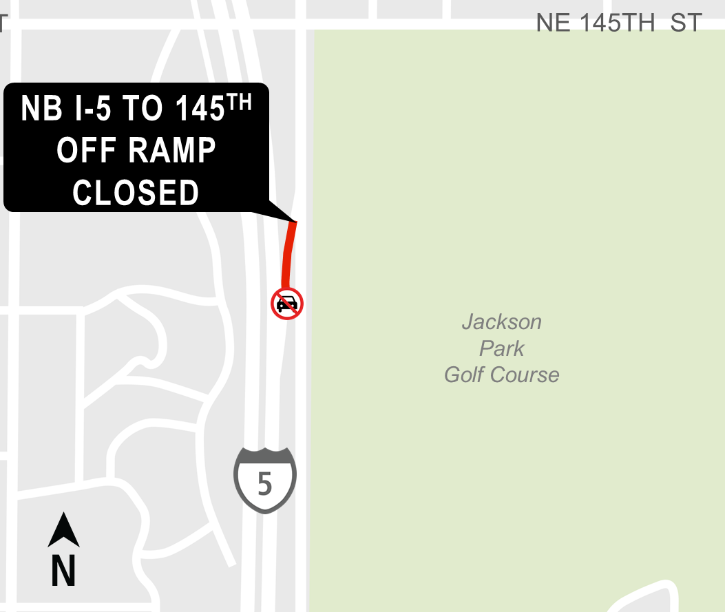 Construction map for Northeast 145th Street off-ramp closure, Shoreline South/148th Station, Lynnwood Link Extension