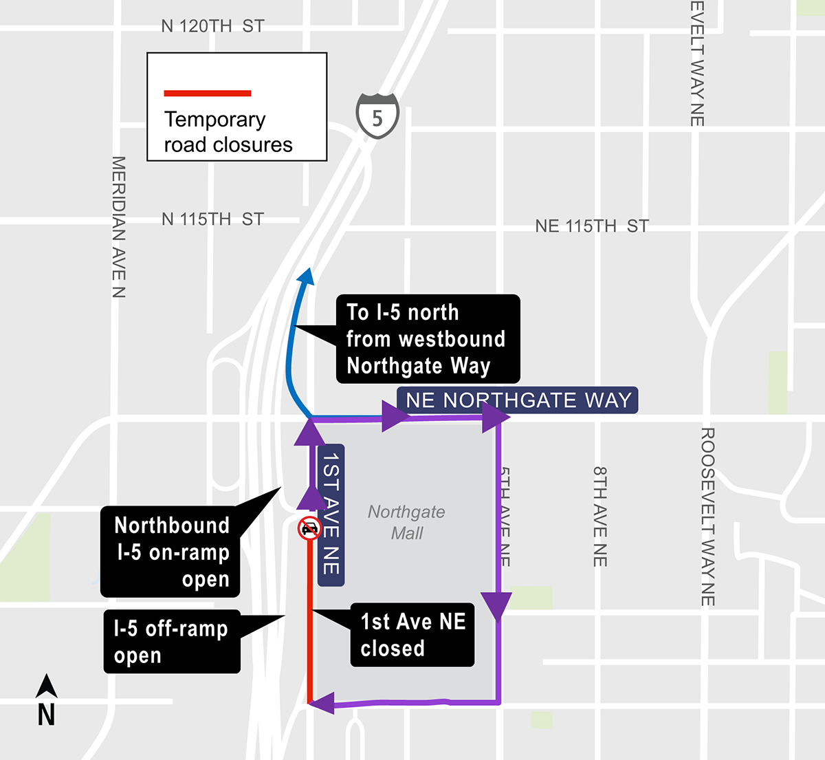 Construction map for Northeast 103rd Street closure, Lynnwood Link Extension