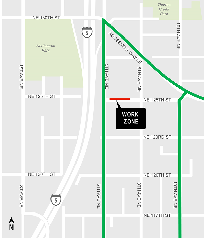 Construction map for Northeast 125th Street work, Lynnwood Link Extension