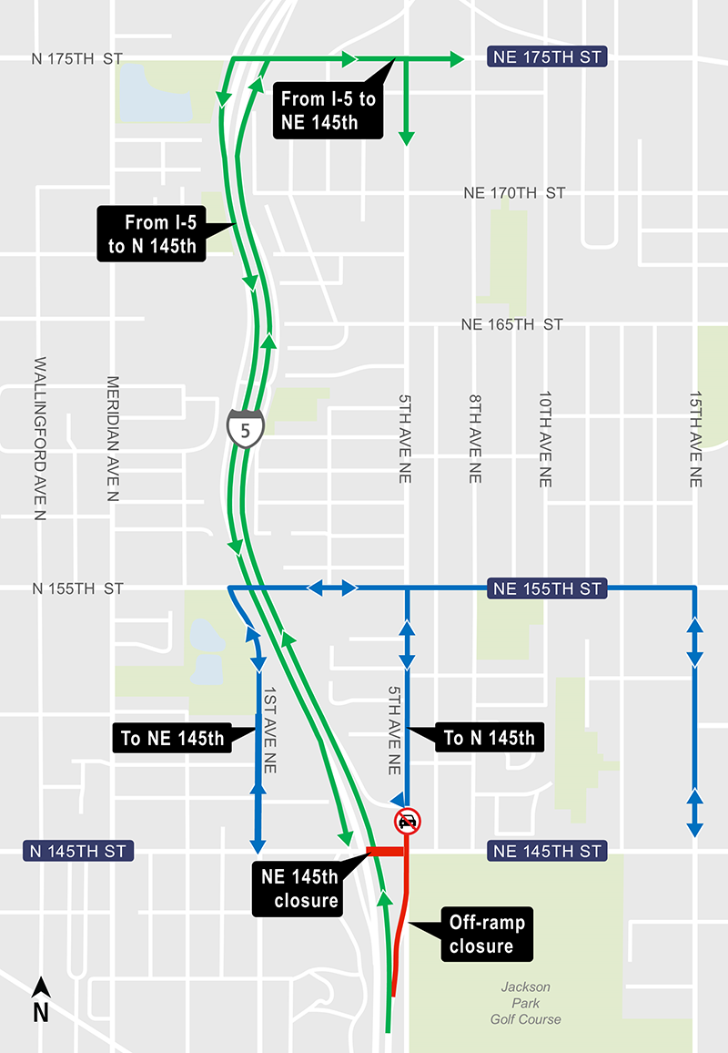 Construction map for Northeast 145th full closure, Lynnwood Link Extension