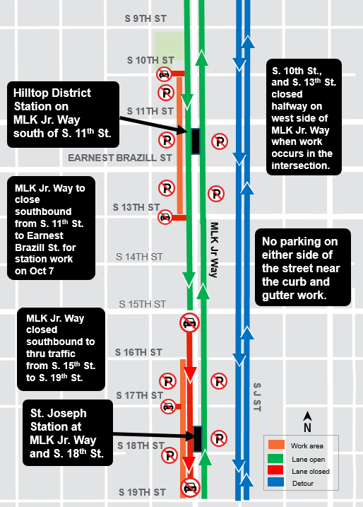 Map of closures on Martin Luther King Jr. Way