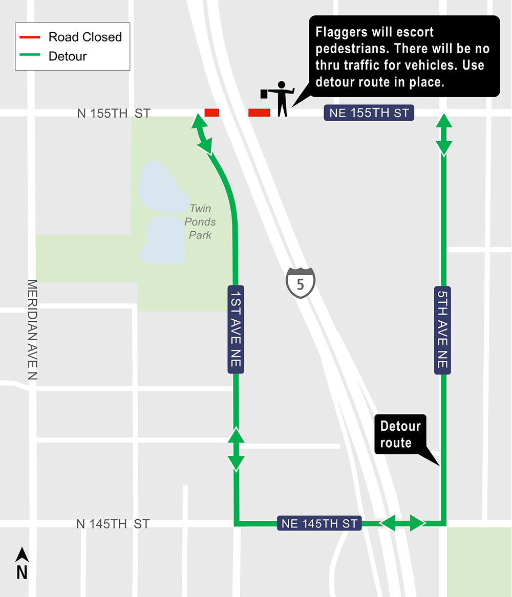 Construction map for Northeast 155th Street work, Lynnwood Link Extension