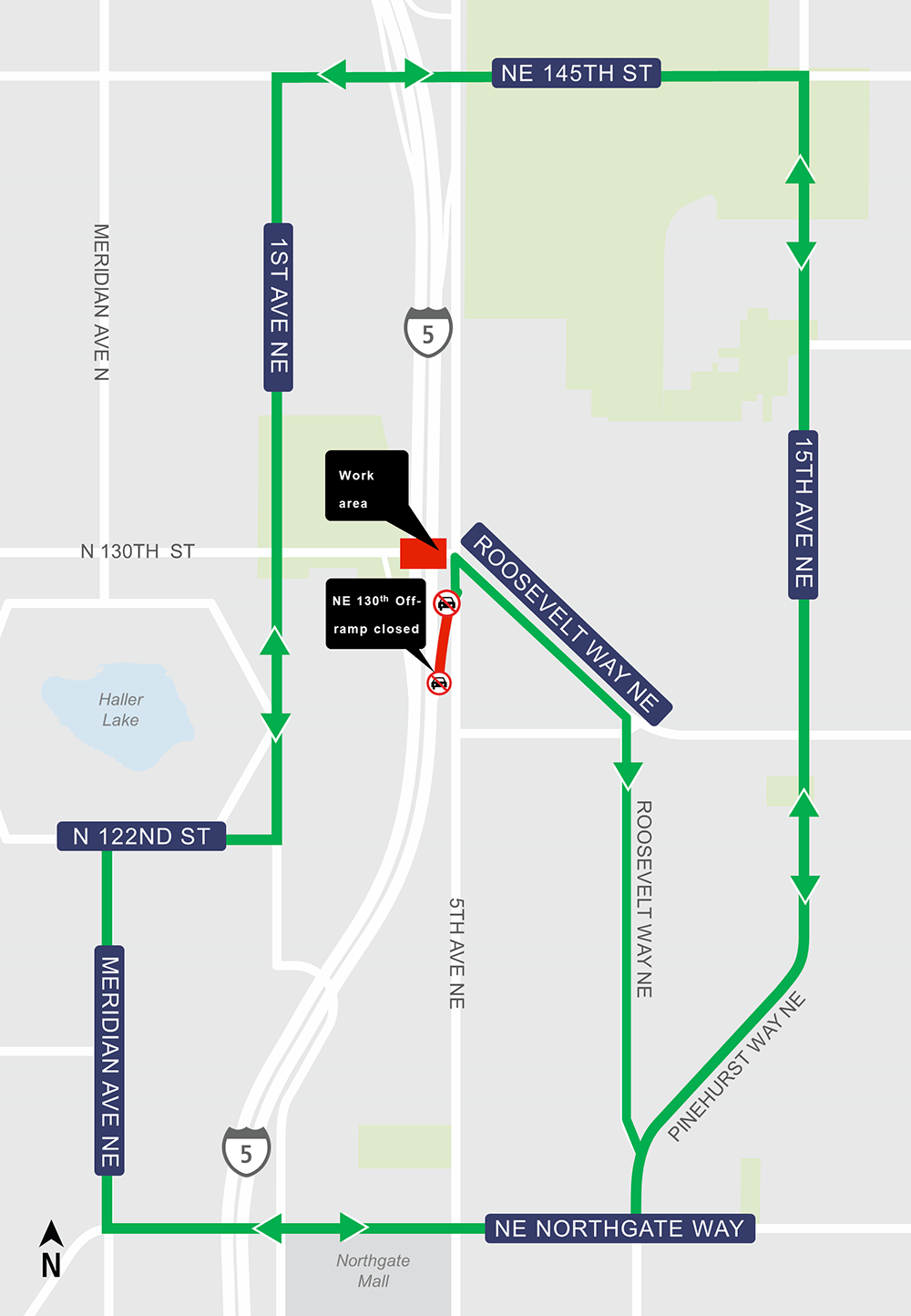 Construction map for Northeast 130th Street closure, Lynnwood Link Extension
