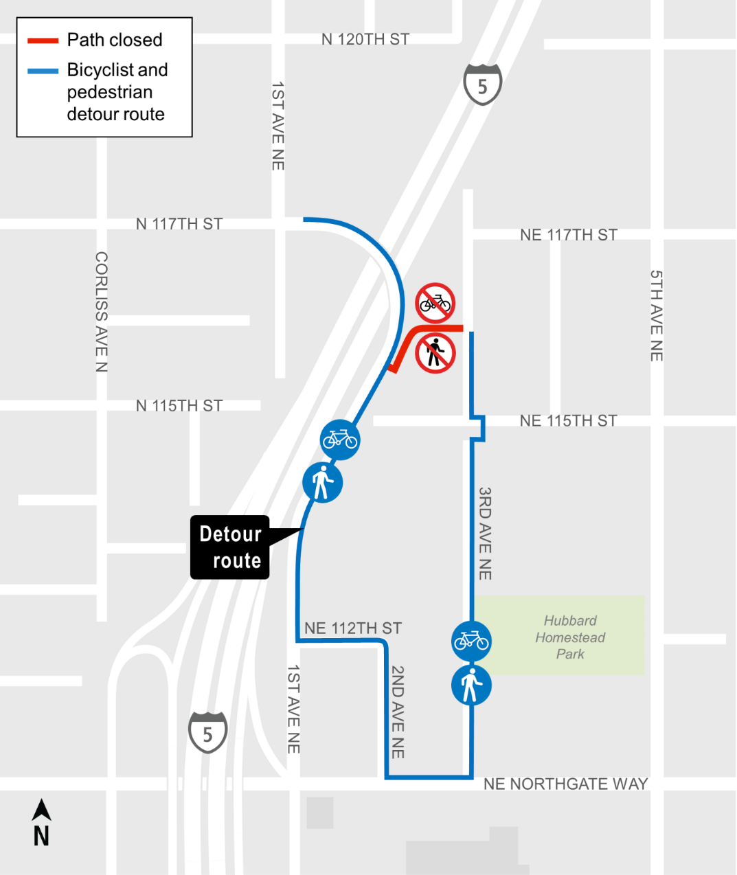 Map of extended work at Northeast 116th Street bicyclist/pedestrian trail