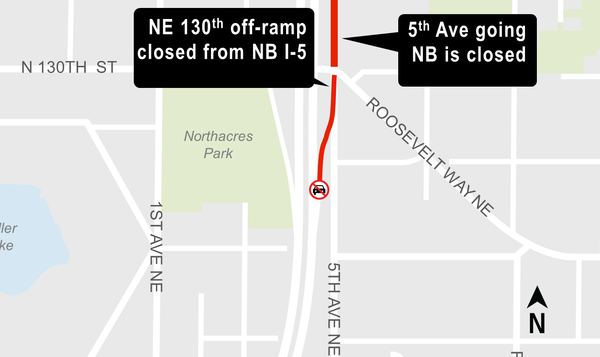 Construction map for Northeast 130th Street off-ramp closure, Lynnwood Link Extension