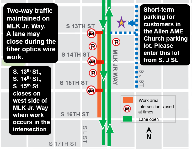 Map of Martin Luther King Jr. Way road closures