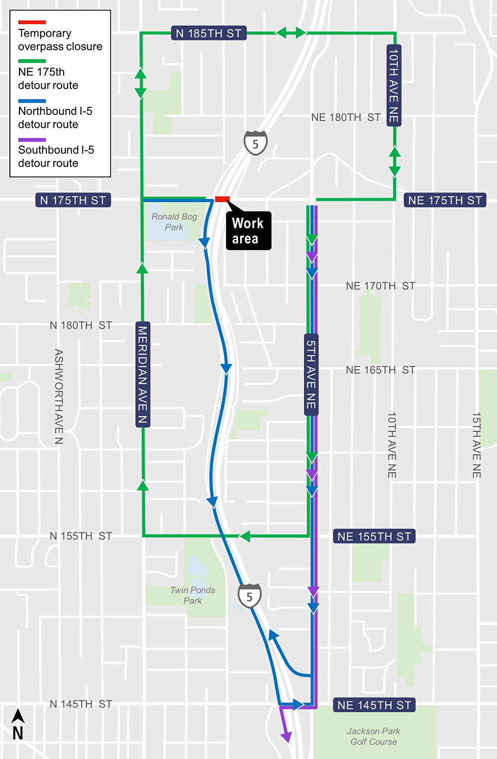 Construction map for NE 175th Full Closure, Lynnwood Link Extension
