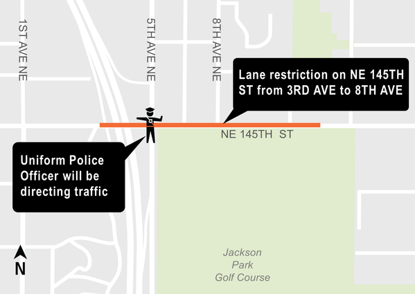 Construction map for Northeast 145th Street lane restrictions, Shoreline South/148th Station, Lynnwood Link Extension