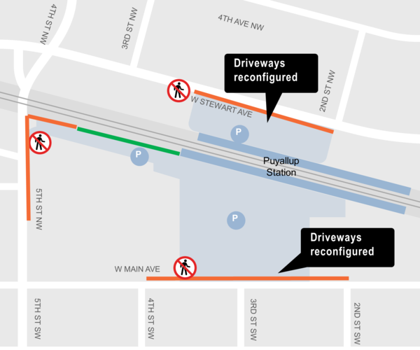 Map of sidewalk and parking lot detours.
