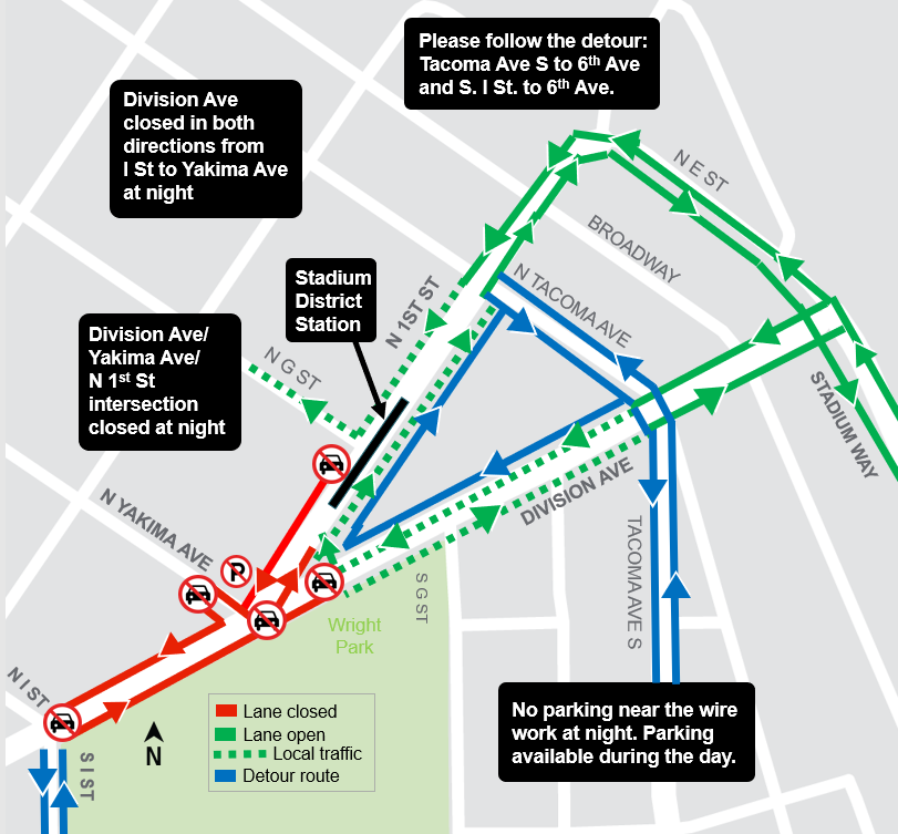 Construction map for Division Avenue from North Yakima Avenue to North 1st Street intersection closure