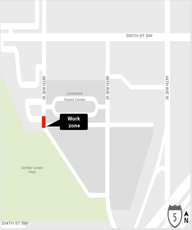 Construction map for 48th Avenue West closure, Lynnwood Link Extension