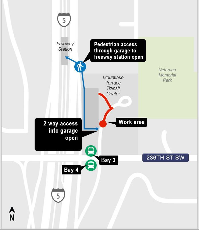 Map of Mountlake Terrace Parking Garage Lower Entrance closure