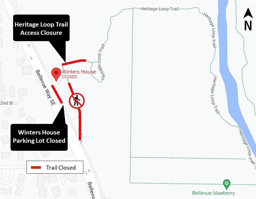 Construction map of work near Heritage Loop Trail, South Bellevue Station, East Link Extension