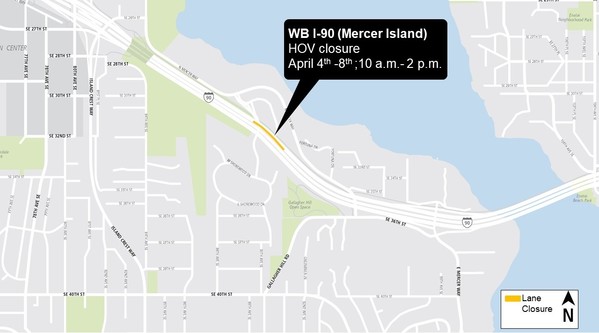 Construction map for westbound i-90 lane closure