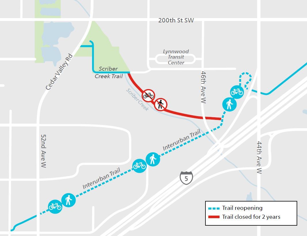 Construction map for Interurban Trail Reopening, Lynnwood Link Extension