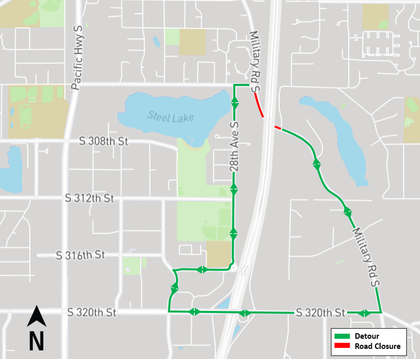 Construction map for Military Road Closure, Federal Way Link Extension