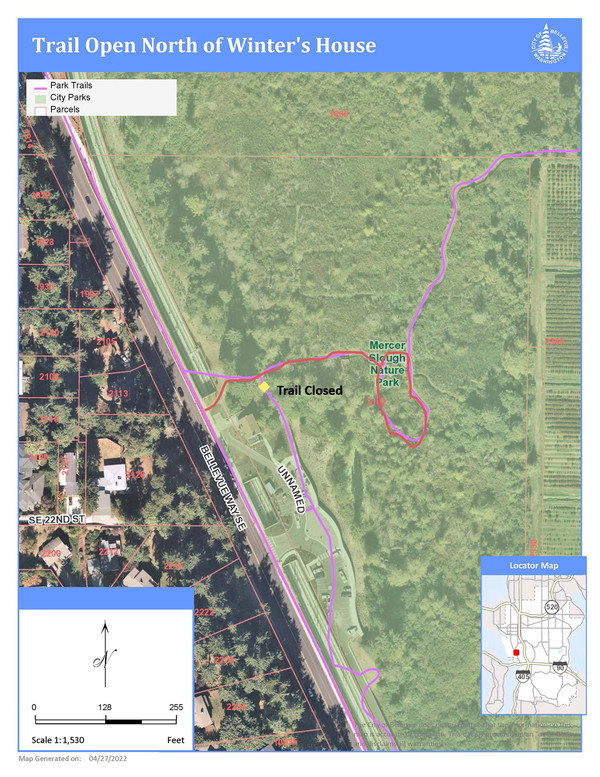 Map of Heritage Loop Trail open north of Winter's House, East Link Extension