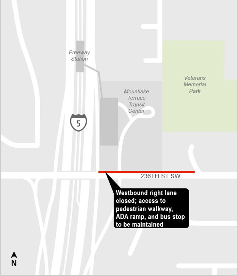 Construction map for Westbound right lane closed on 236th Street Southwest, Lynnwood Link Extension