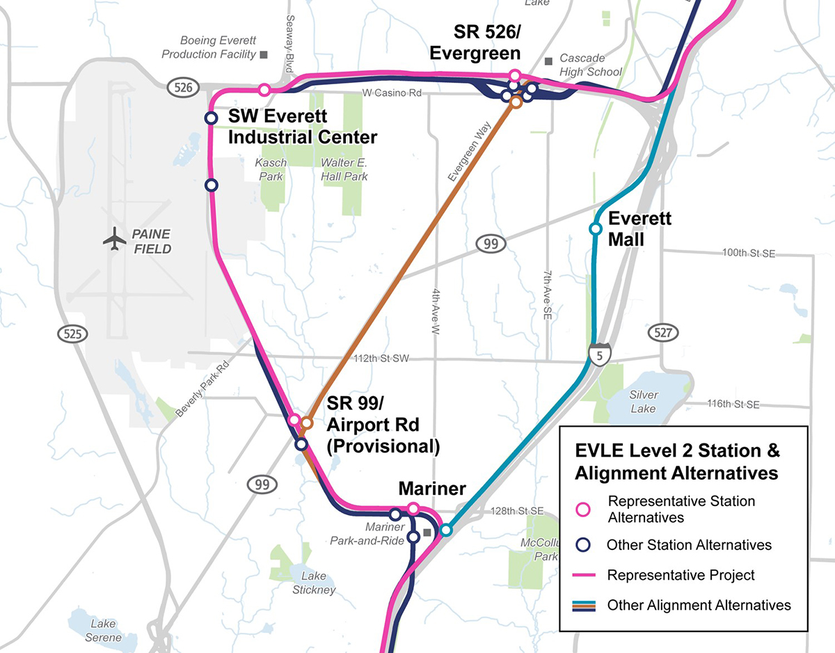 Map of Everett Link Extension station and alignment, Everett Link Extension