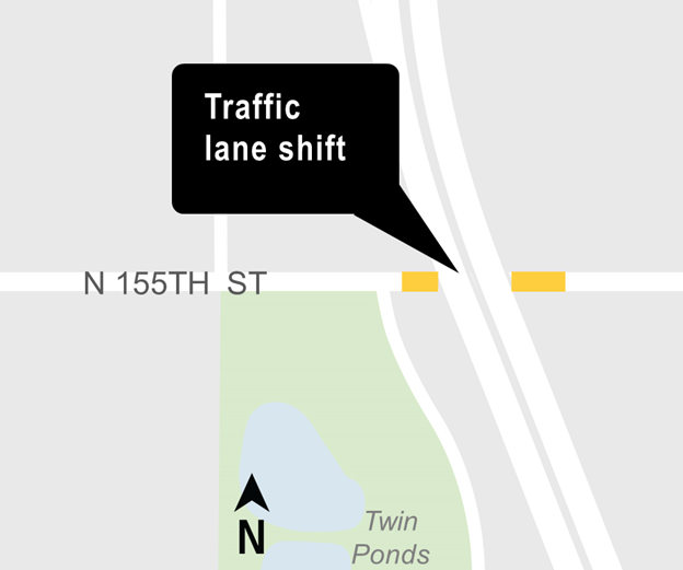 Construction map for Northeast 155th Street one lane alternating traffic work, Lynnwood Link Extension