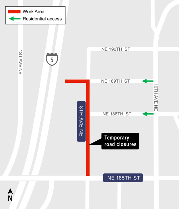 8th Ave closure between NE 189th and NE 185th Street for utility work