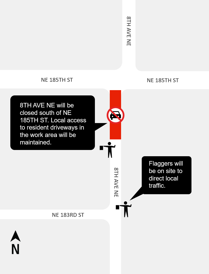 Construction map for road closure at 8th Avenue Northeast, Lynnwood Link Extension