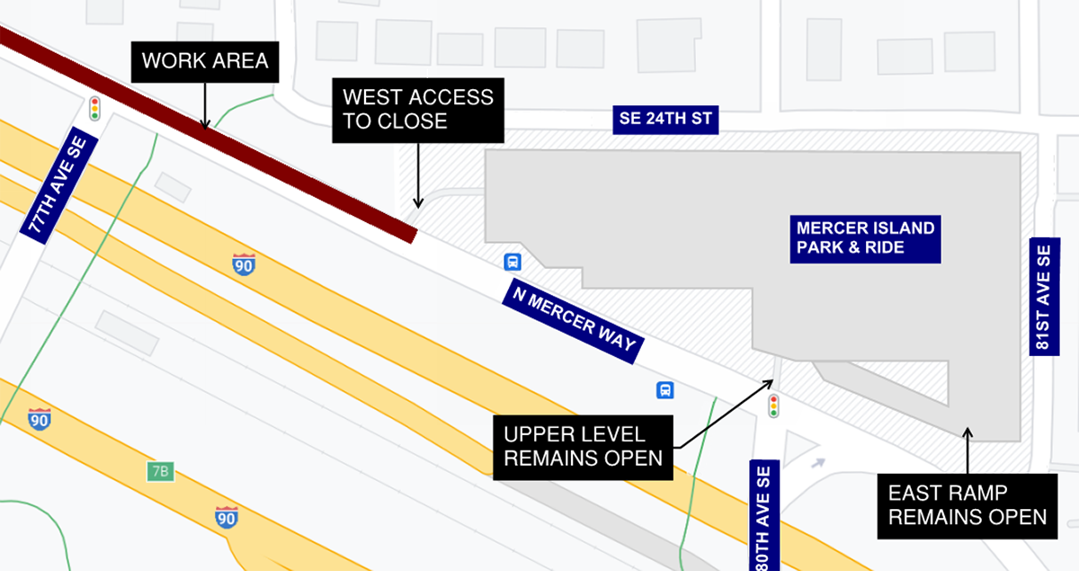 Construction map for Mercer Island Transit Interchange ramp closure, East Link Extension