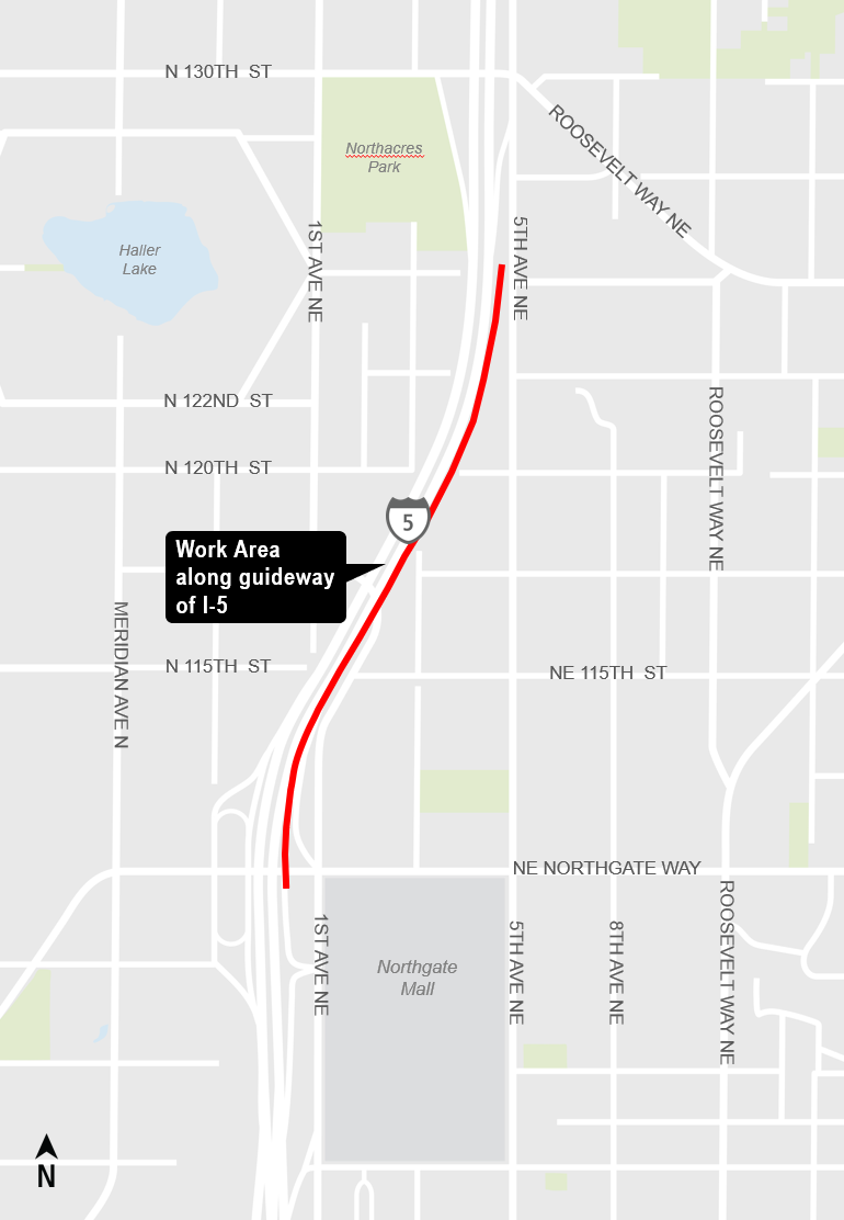 Construction map for Northeast 115th Street to North 127th Street, Lynnwood Link Extension
